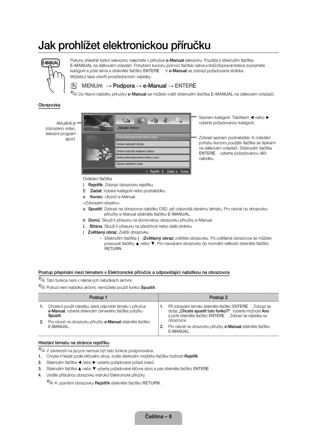 Samsung UE32EH4000WXZG, UE32EH4000WXXH, UE26EH4000WXXH manual Obrazovka, Postup, Hledání tématu na stránce rejstříku 