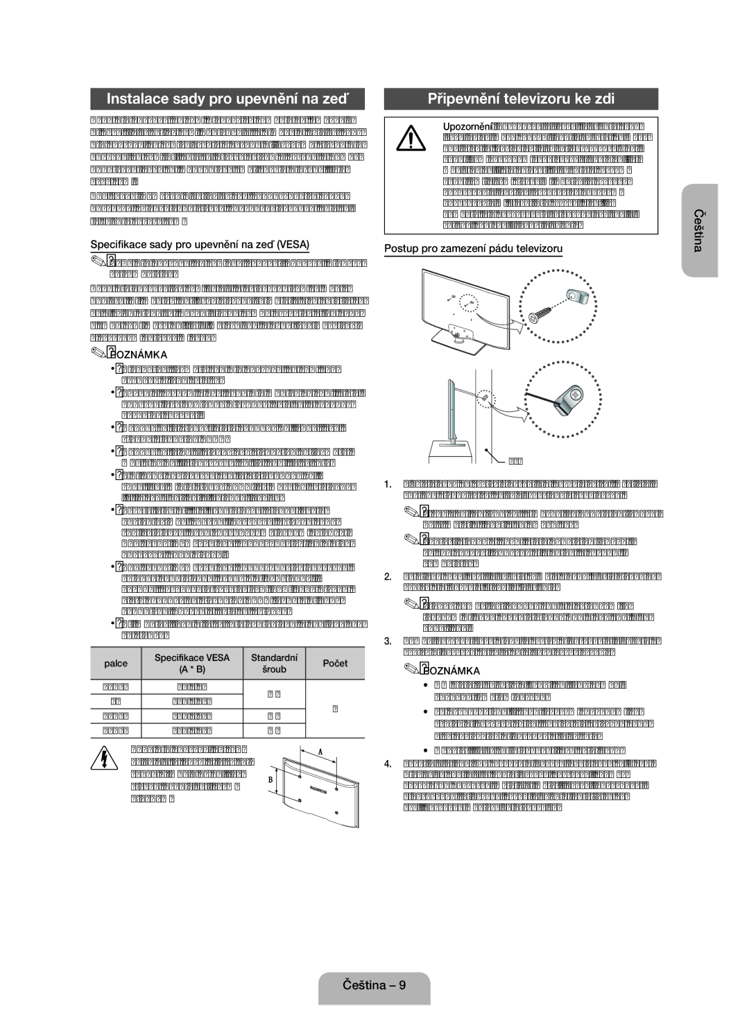 Samsung UE32EH4000WXXH, UE32EH4000WXZG, UE26EH4000WXXH Instalace sady pro upevnění na zeď, Připevnění televizoru ke zdi 