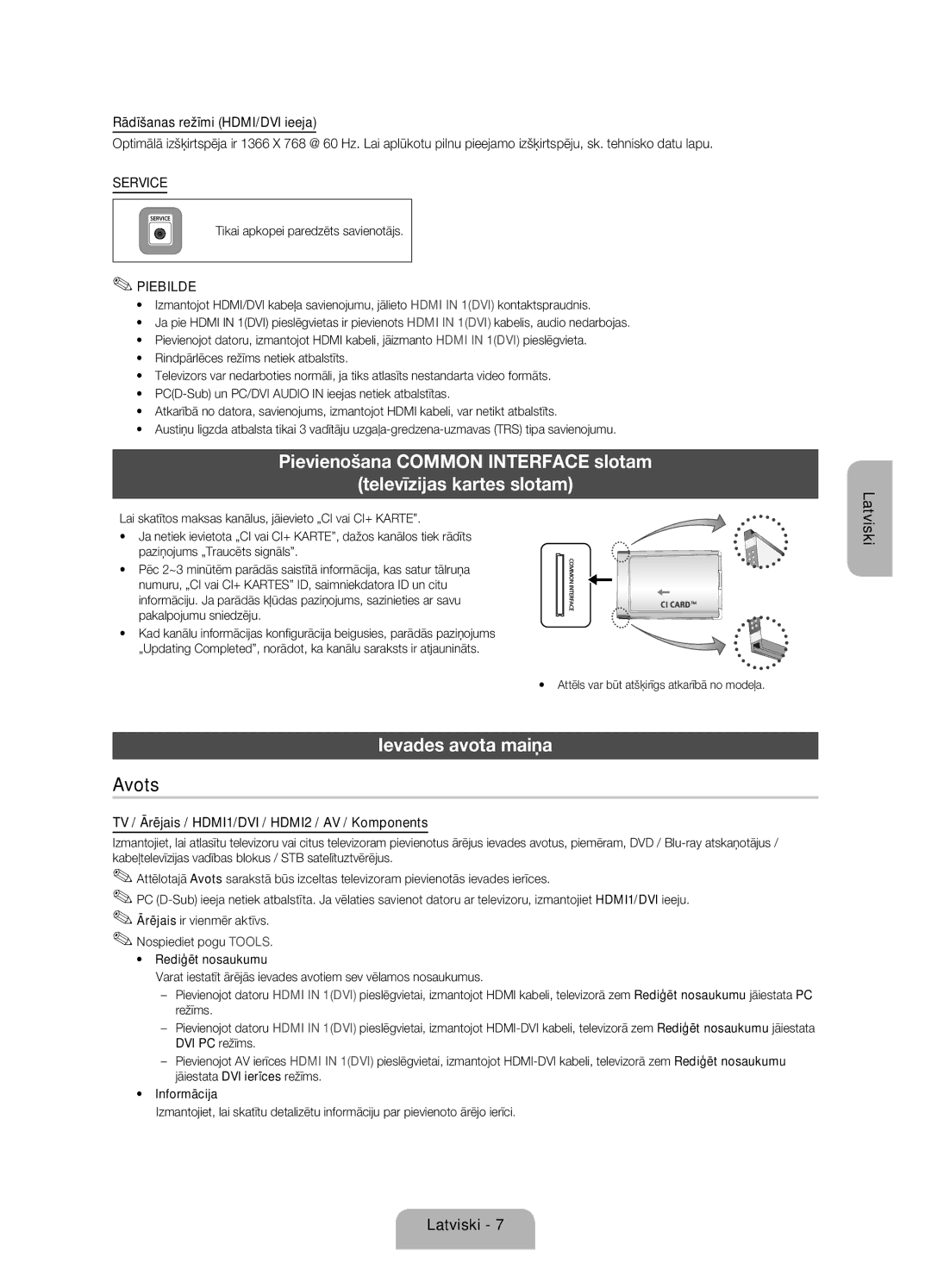 Samsung UE26EH4000WXBT, UE32EH4000WXZG manual Ievades avota maiņa, TV / Ārējais / HDMI1/DVI / HDMI2 / AV / Komponents 