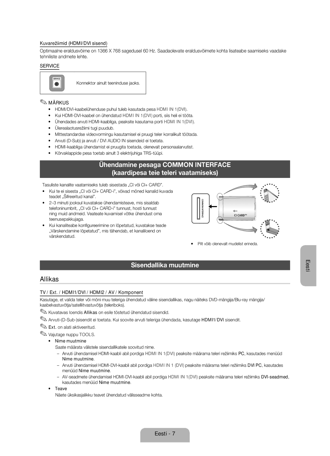 Samsung UE26EH4000WXXH Sisendallika muutmine, Konnektor ainult teeninduse jaoks, Yy Pilt võib olenevalt mudelist erineda 