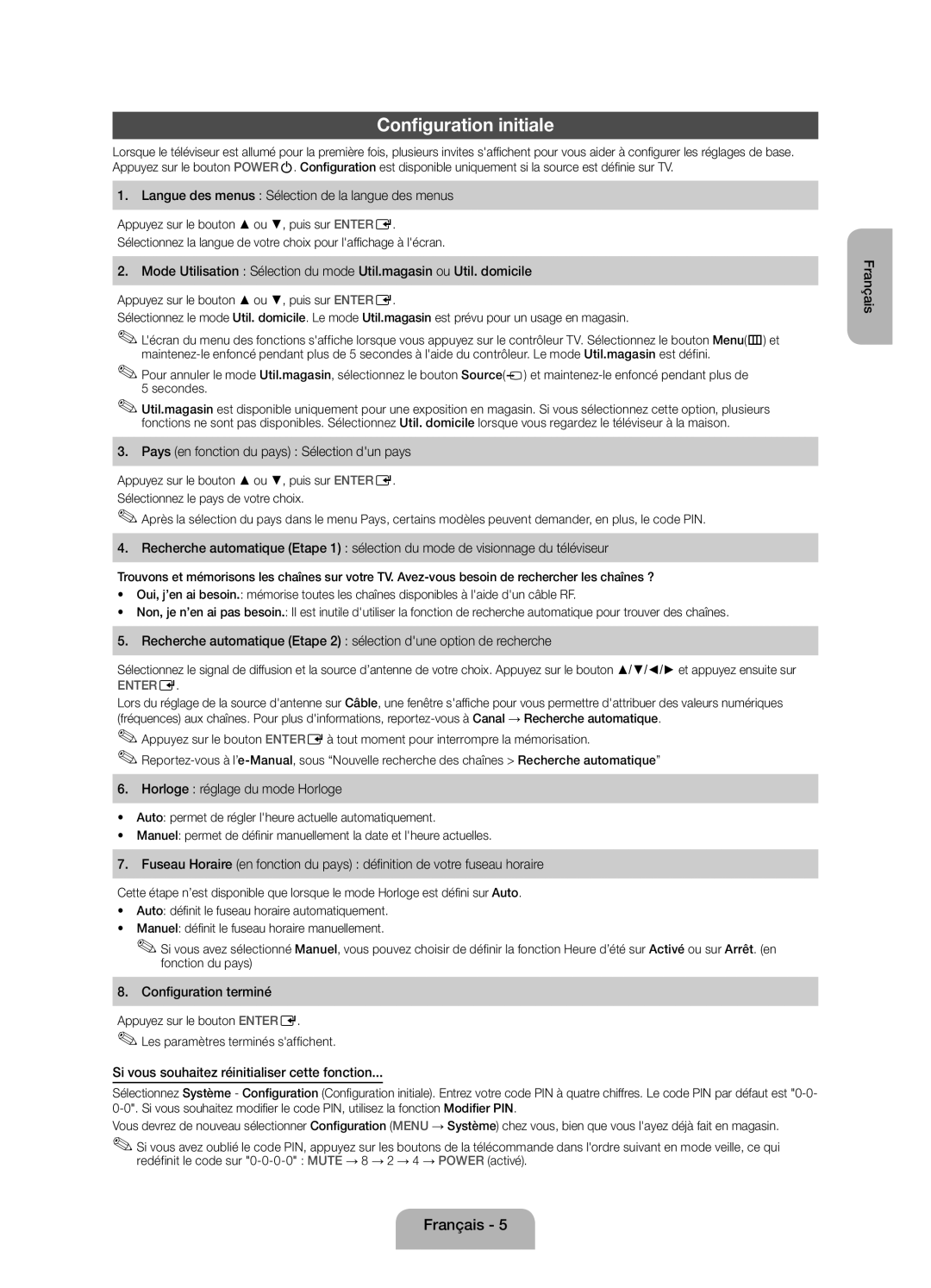 Samsung UE32EH4003WXZF, UE32EH4003WXXC manual Configuration initiale 