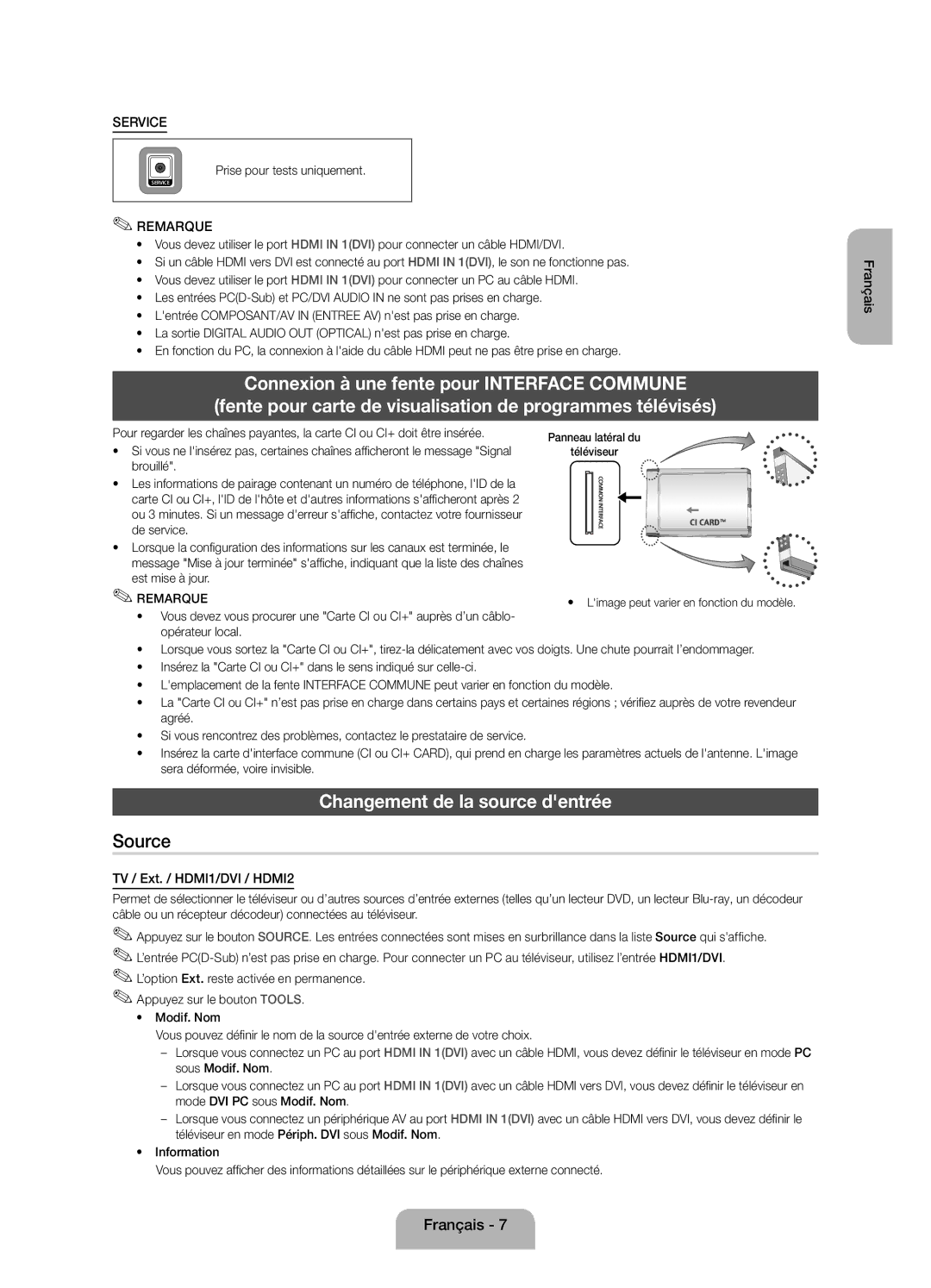 Samsung UE32EH4003WXZF, UE32EH4003WXXC manual Changement de la source dentrée, Prise pour tests uniquement, Est mise à jour 