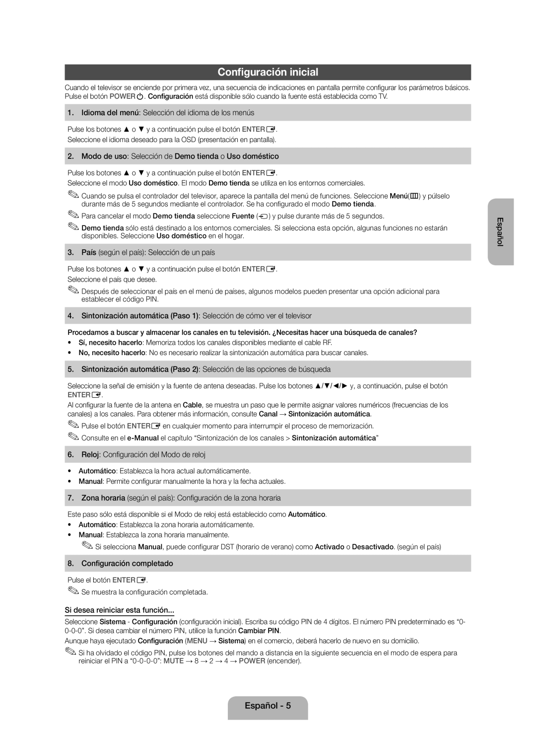 Samsung UE32EH4003WXZF, UE32EH4003WXXC manual Configuración inicial 