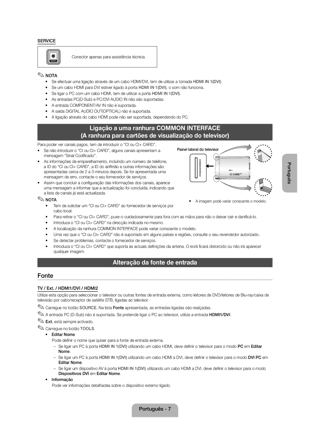 Samsung UE32EH4003WXZF, UE32EH4003WXXC manual Alteração da fonte de entrada 