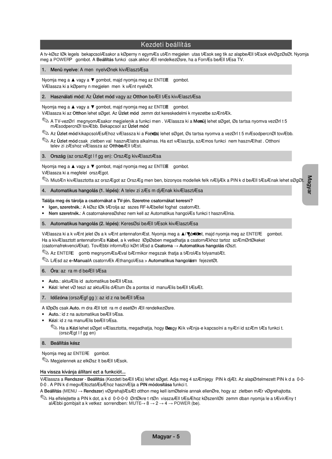 Samsung UE32EH4003WXXH manual Kezdeti beállítás 