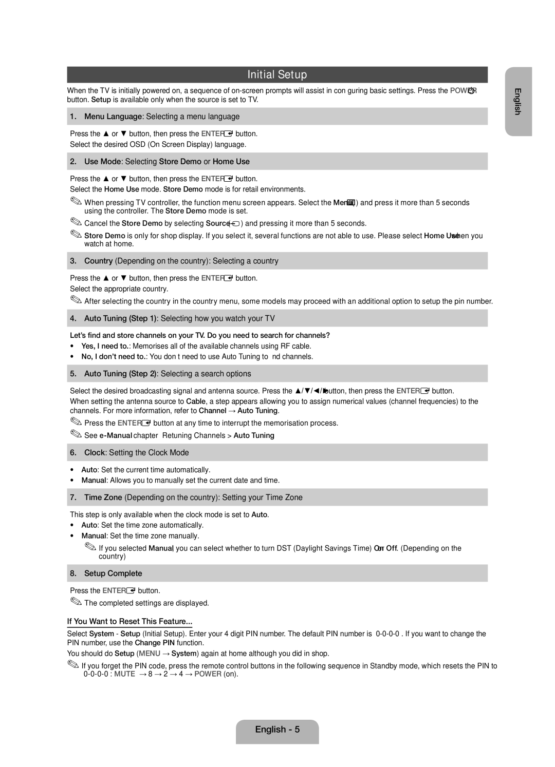 Samsung UE32EH4003WXXH manual Initial Setup 