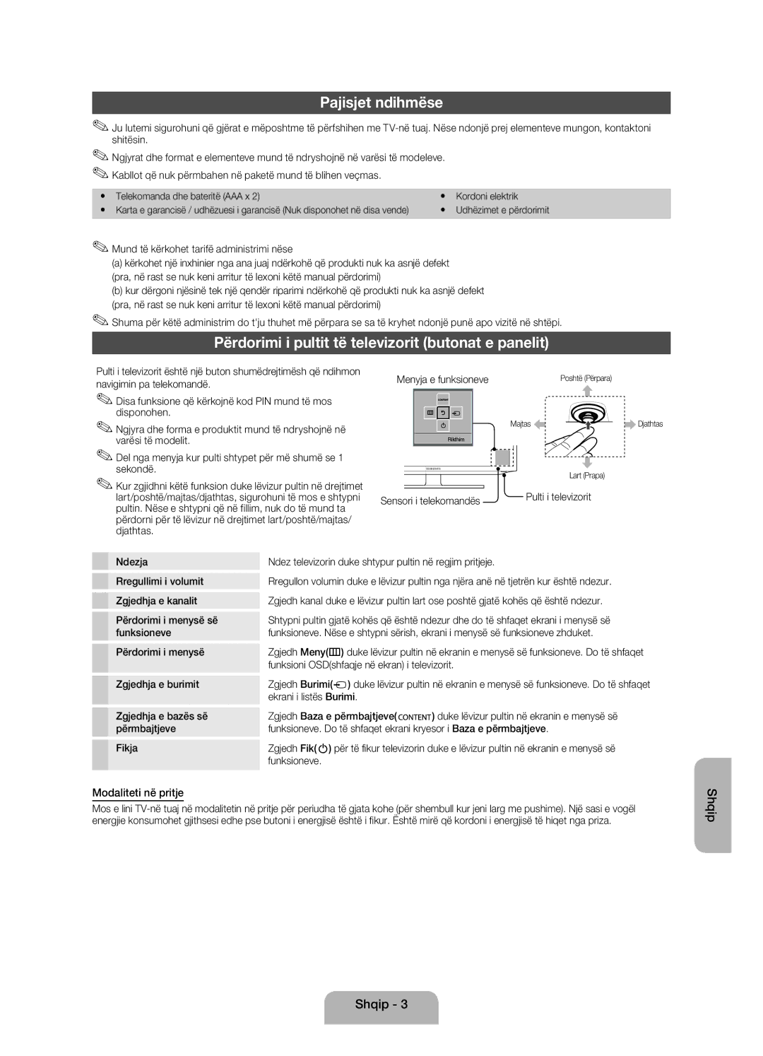 Samsung UE32EH4003WXXH manual Modaliteti në pritje 