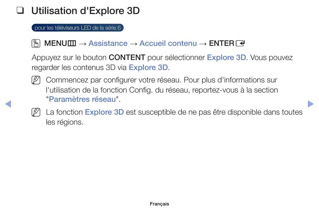 Samsung UE39EH5003WXZF, UE32EH4003WXZF, UE40EH6030WXZF, UE46EH6030WXZF, UE32EH6030WXZF Utilisation dExplore 3D, Les régions 