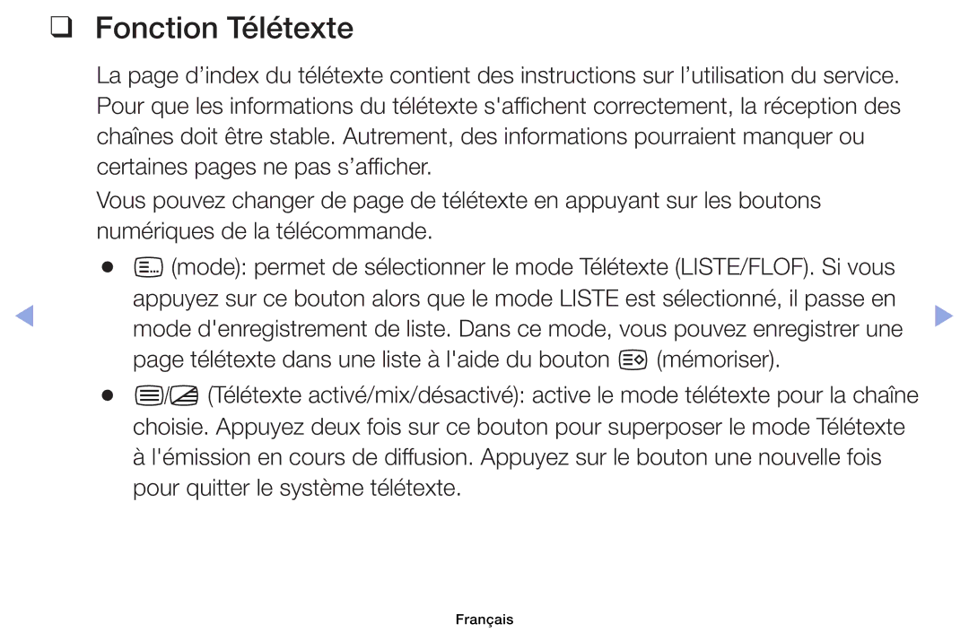 Samsung UE32EH6030WXZF, UE32EH4003WXZF, UE39EH5003WXZF, UE40EH6030WXZF, UE46EH6030WXZF manual Fonction Télétexte 