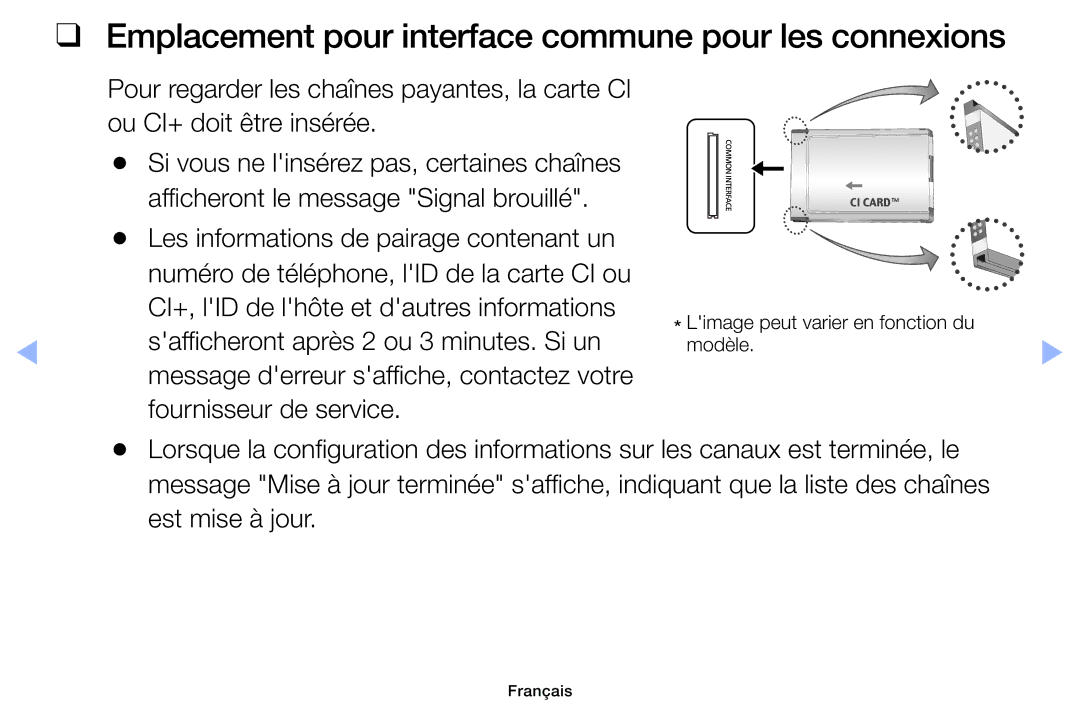 Samsung UE32EH4003WXZF Emplacement pour interface commune pour les connexions, Safficheront après 2 ou 3 minutes. Si un 