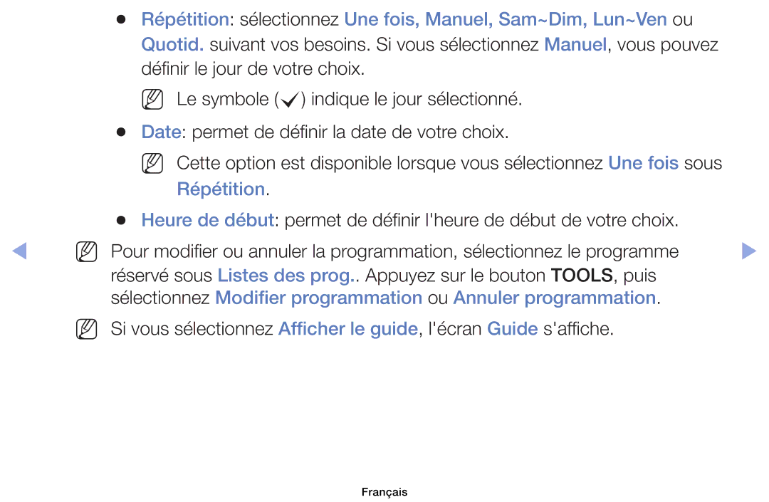 Samsung UE46EH6030WXZF, UE32EH4003WXZF, UE39EH5003WXZF manual Sélectionnez Modifier programmation ou Annuler programmation 