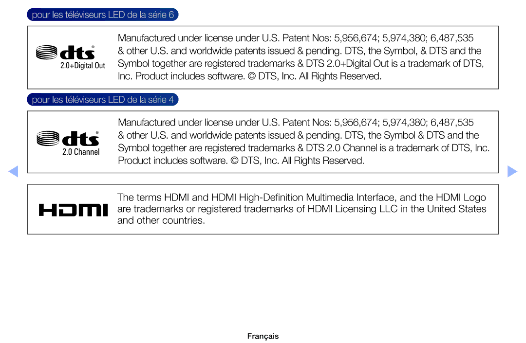 Samsung UE32EH6030WXZF, UE32EH4003WXZF, UE39EH5003WXZF, UE40EH6030WXZF, UE46EH6030WXZF Pour les téléviseurs LED de la série 