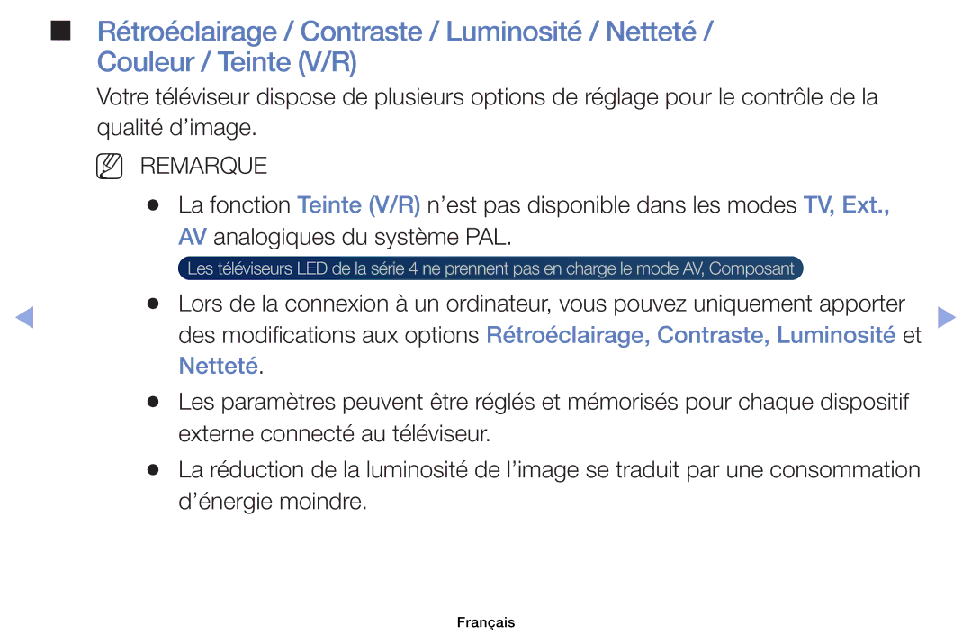 Samsung UE39EH5003WXZF, UE32EH4003WXZF, UE40EH6030WXZF, UE46EH6030WXZF, UE32EH6030WXZF manual NN Remarque 