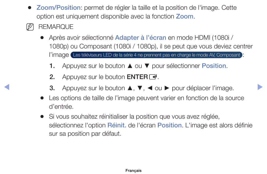 Samsung UE32EH4003WXZF, UE39EH5003WXZF, UE40EH6030WXZF, UE46EH6030WXZF, UE32EH6030WXZF manual Sur sa position par défaut 