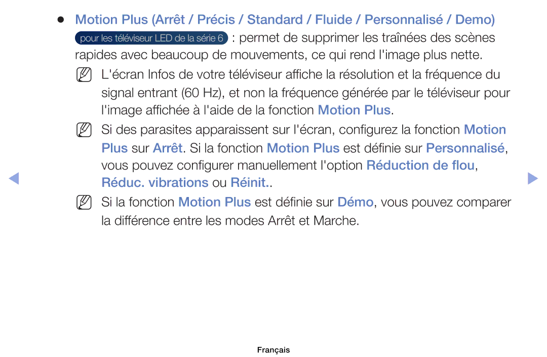 Samsung UE46EH6030WXZF, UE32EH4003WXZF, UE39EH5003WXZF, UE40EH6030WXZF manual Personnalisé, Réduc. vibrations ou Réinit 