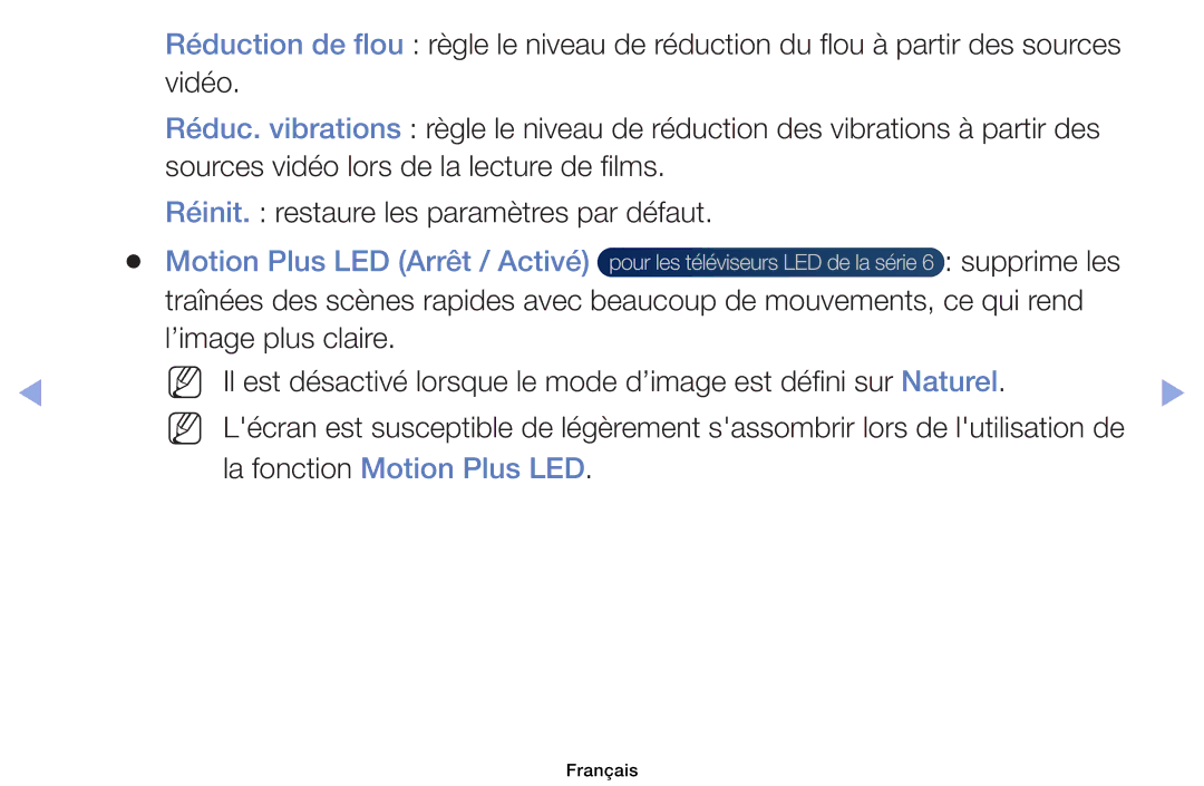 Samsung UE32EH6030WXZF, UE32EH4003WXZF, UE39EH5003WXZF, UE40EH6030WXZF, UE46EH6030WXZF manual La fonction Motion Plus LED 