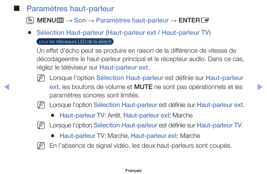 Samsung UE32EH6030WXZF, UE32EH4003WXZF, UE39EH5003WXZF, UE40EH6030WXZF manual Paramètres haut-parleur, Haut-parleur ext 