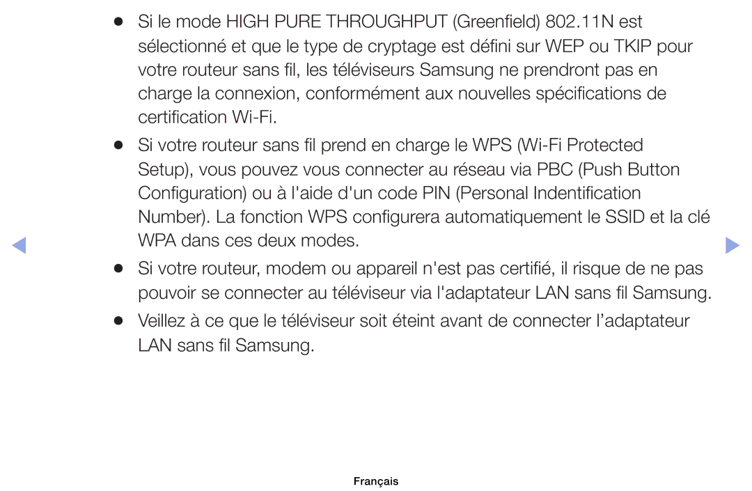 Samsung UE39EH5003WXZF, UE32EH4003WXZF, UE40EH6030WXZF, UE46EH6030WXZF manual WPA dans ces deux modes, LAN sans fil Samsung 