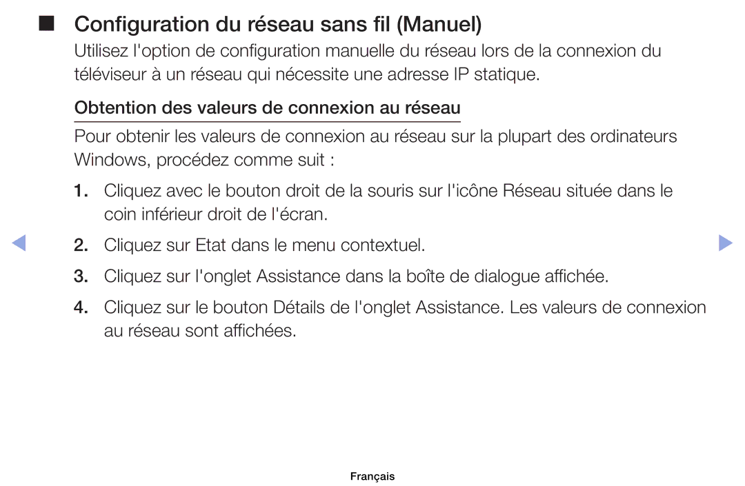 Samsung UE39EH5003WXZF, UE32EH4003WXZF, UE40EH6030WXZF, UE46EH6030WXZF manual Configuration du réseau sans fil Manuel 