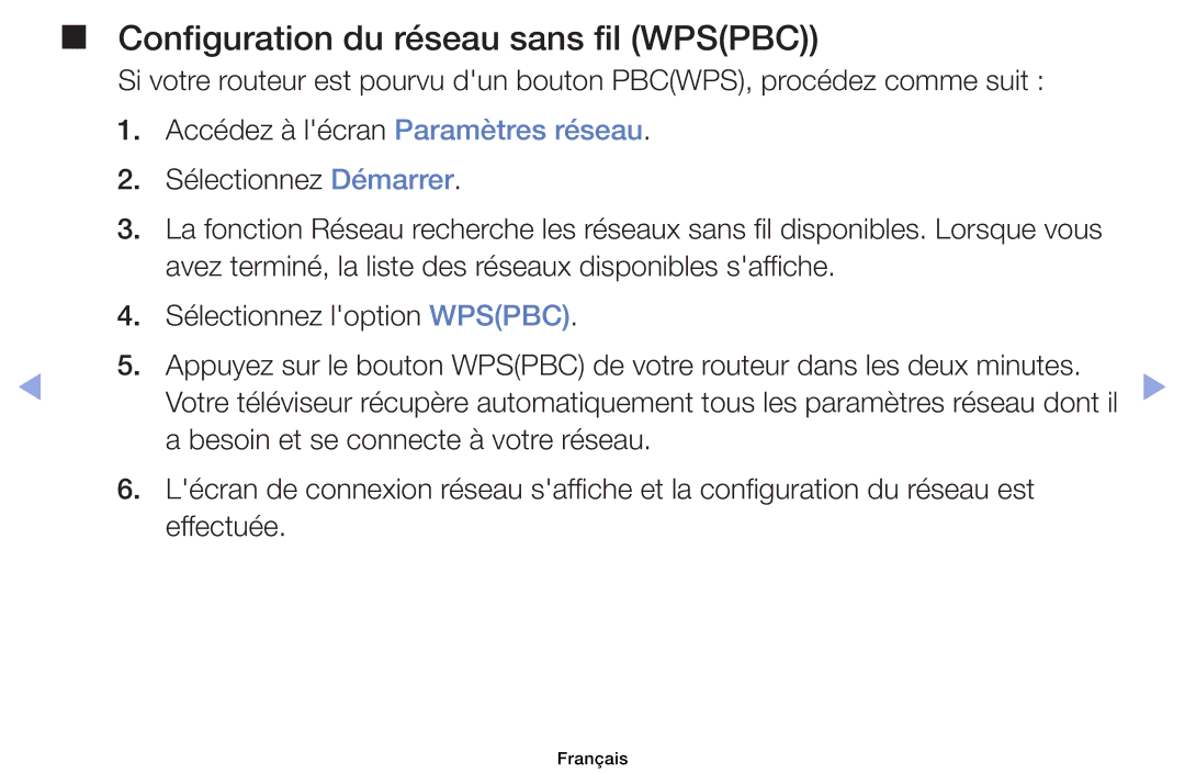 Samsung UE46EH6030WXZF, UE32EH4003WXZF, UE39EH5003WXZF, UE40EH6030WXZF manual Configuration du réseau sans fil Wpspbc 