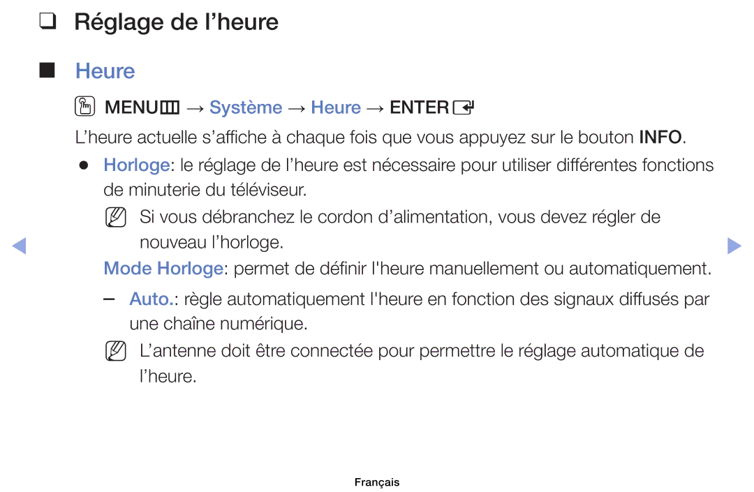 Samsung UE32EH4003WXZF, UE39EH5003WXZF, UE40EH6030WXZF, UE46EH6030WXZF manual Réglage de l’heure, Heure, Une chaîne numérique 