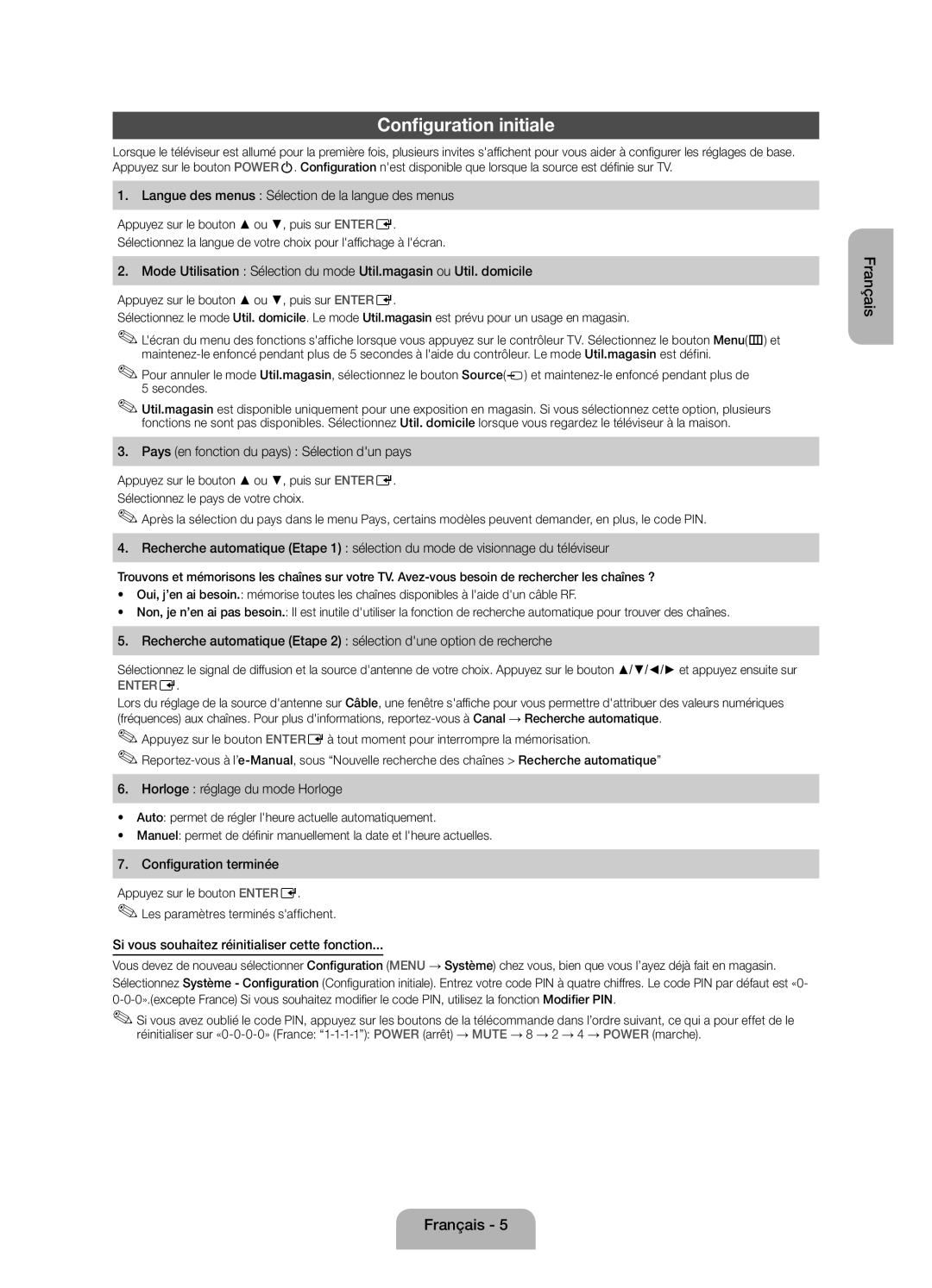 Samsung UE32EH4003WXZF manual Configuration initiale 