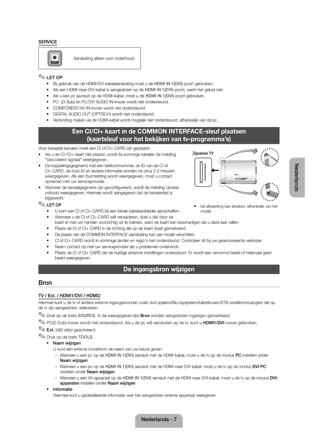 Samsung UE32EH4003WXZF manual De ingangsbron wijzigen, Aansluiting alleen voor onderhoud, Bijgewerkt 