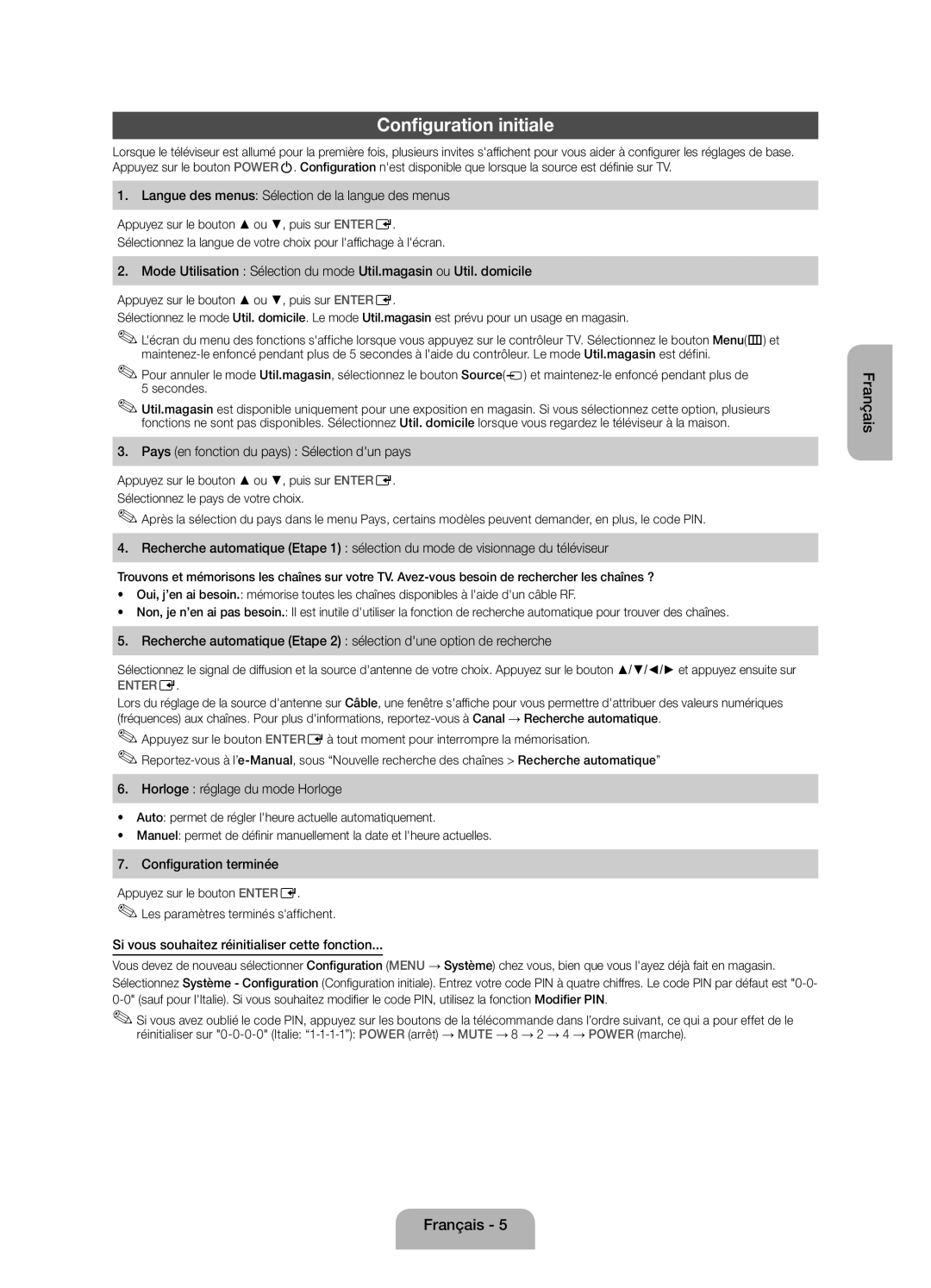 Samsung UE32EH4003WXZT manual Configuration initiale 