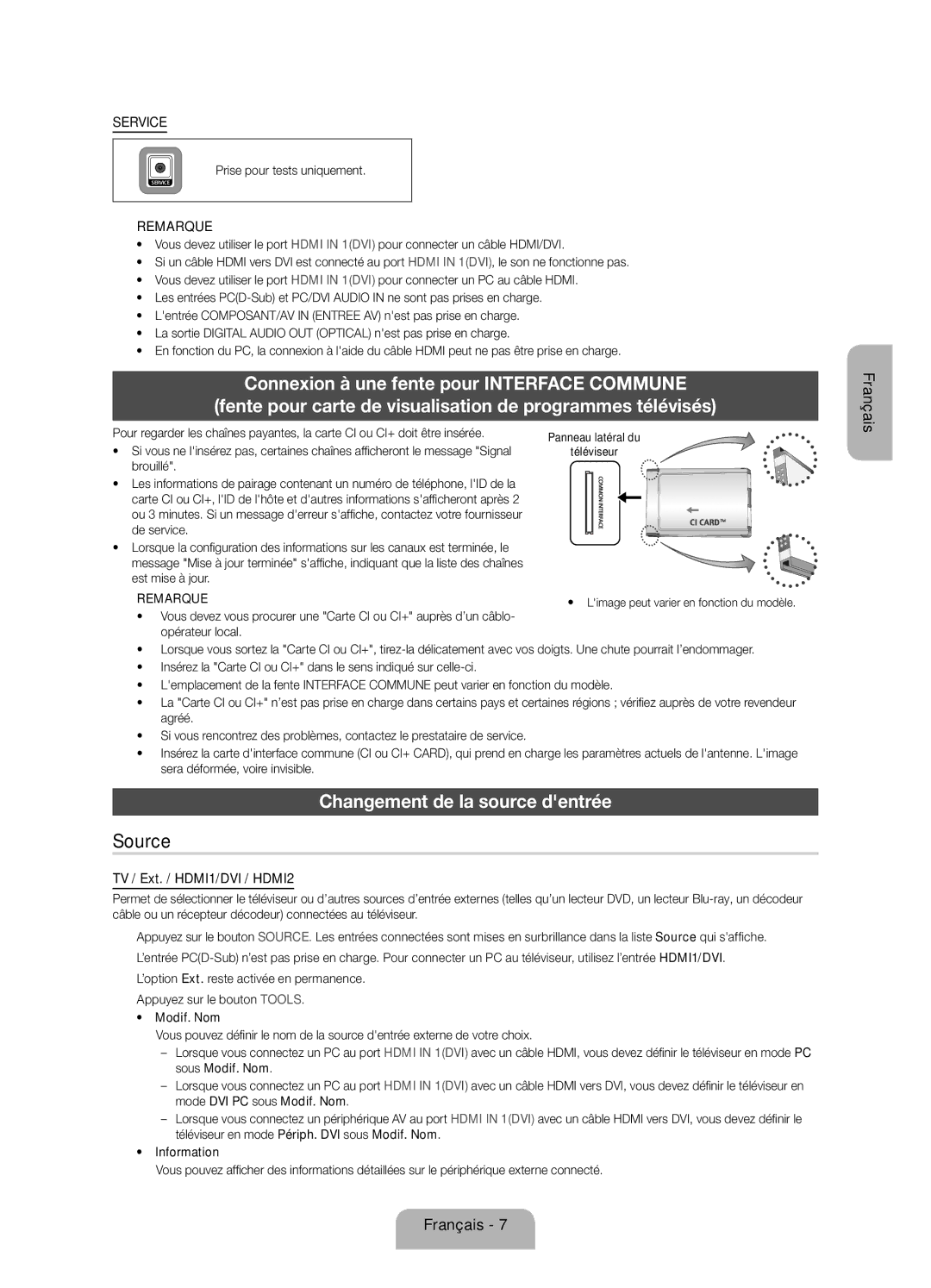 Samsung UE32EH4003WXZT manual Changement de la source dentrée, Prise pour tests uniquement, Est mise à jour 