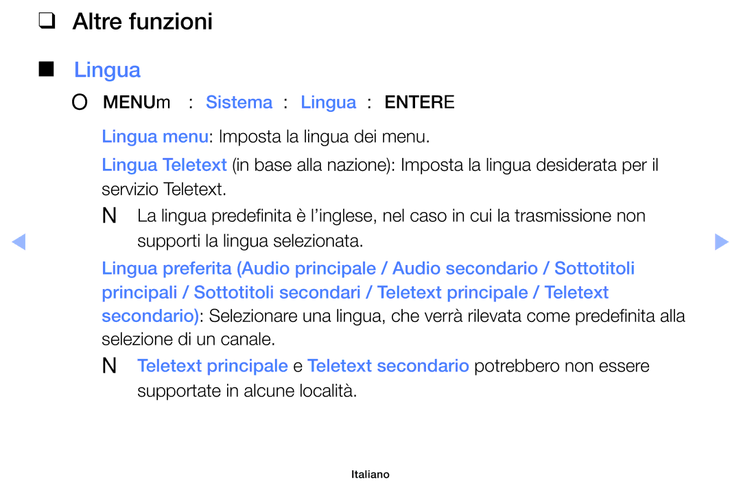 Samsung UE60EH6000SXZT, UE32EH5000WXXH Altre funzioni, Lingua, Non, Supporti la lingua selezionata, Selezione di un canale 