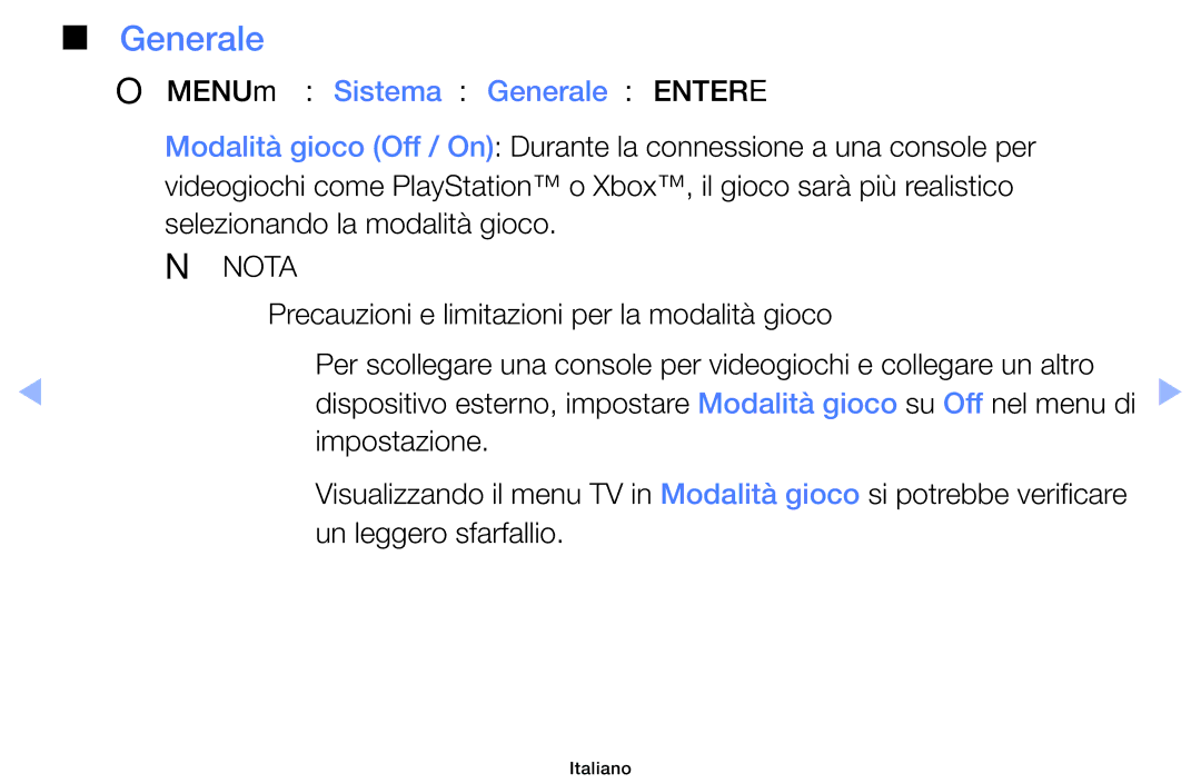 Samsung UE32EH4000WXZT, UE32EH5000WXXH manual OOMENUm → Sistema → Generale → Entere, Impostazione, Un leggero sfarfallio 