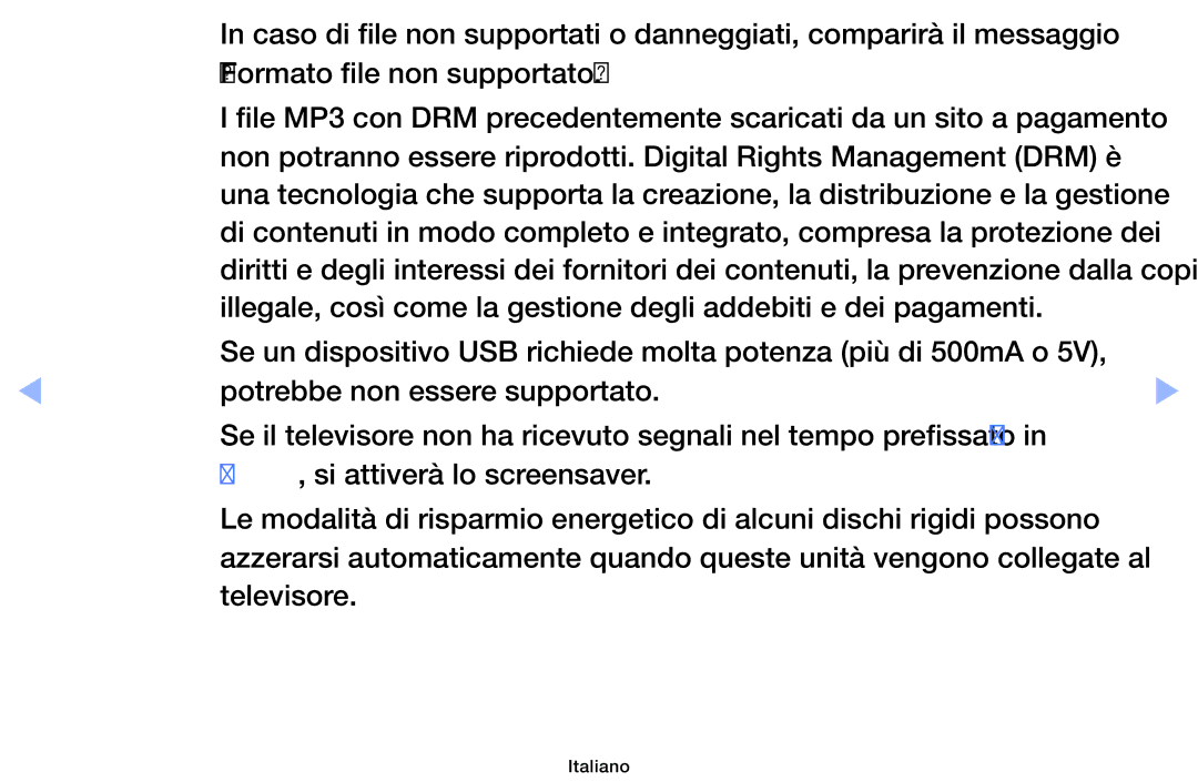 Samsung UE32EH4000WXZT DRM precedentemente scaricati da un sito a pagamento, Potrebbe non essere supportato, Prot. Auto 