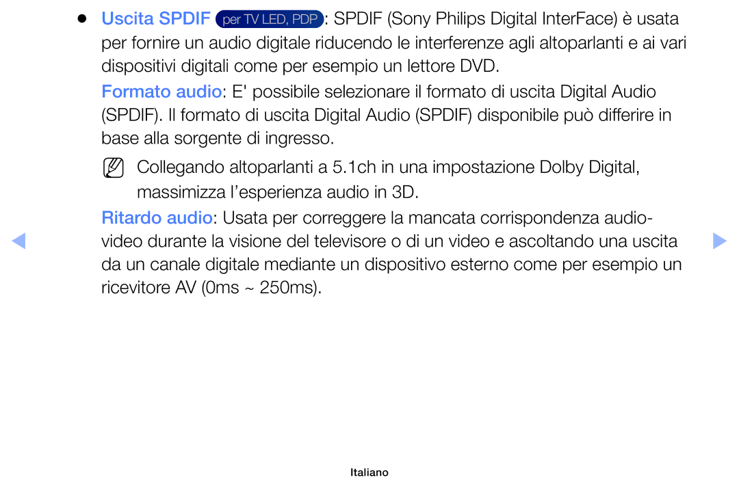 Samsung UE60EH6000SXZT, UE32EH5000WXXH, UE32EH5000WXZT manual Uscita Spdif, Spdif Sony Philips Digital InterFace è usata 