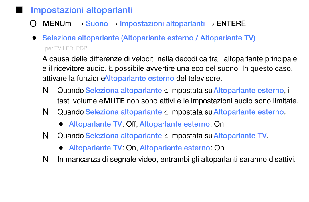 Samsung UE26EH4000WXZT, UE32EH5000WXXH, UE32EH5000WXZT, UE32EH4000WXZT, UE19ES4000WXZT manual Impostazioni altoparlanti 