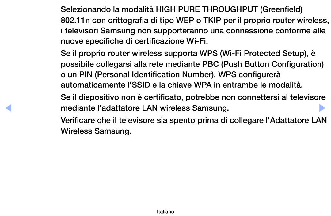 Samsung UE32EH5000WXXH manual Selezionando la modalità High Pure Throughput Greenfield, 802.11n con crittografia di tipo 