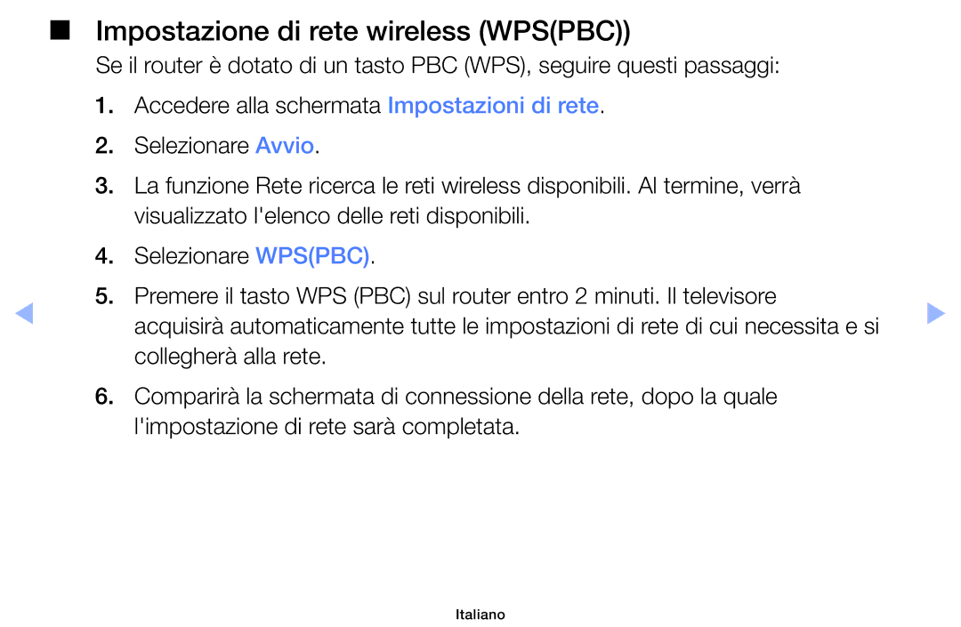 Samsung UE22ES5000WXZT, UE32EH5000WXXH, UE32EH5000WXZT, UE32EH4000WXZT, UE19ES4000WXZT Impostazione di rete wireless Wpspbc 