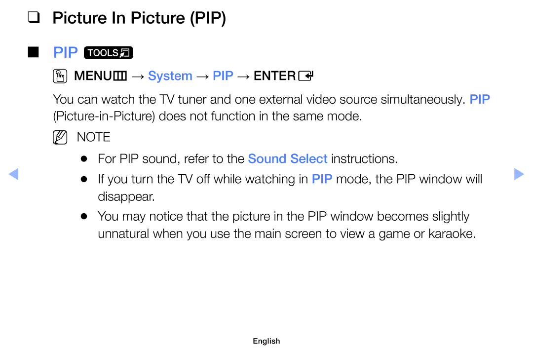 Samsung UE40EH5000WXMS, UE32EH5000WXXN, UE22ES5000WXZG, UE46EH5000WXXN, UE40EH5000WXXH manual Picture In Picture PIP, PIP t 