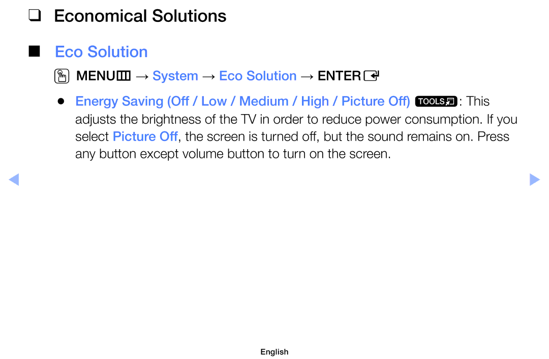 Samsung UE40EH5047KXRU, UE32EH5000WXXN, UE22ES5000WXZG, UE46EH5000WXXN, UE40EH5000WXXH Economical Solutions, Eco Solution 