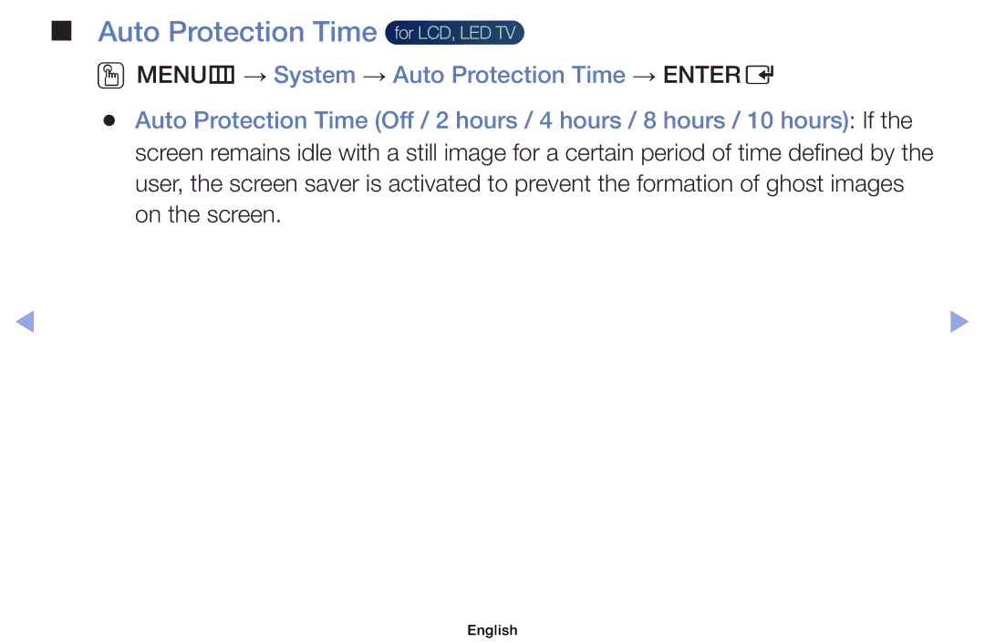 Samsung UE46EH5057KXRU, UE32EH5000WXXN, UE22ES5000WXZG, UE46EH5000WXXN, UE40EH5000WXXH Auto Protection Time for LCD, LED TV 