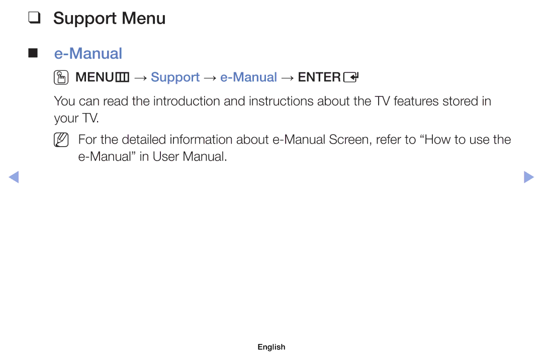 Samsung UE40EH5000WXXH, UE32EH5000WXXN, UE22ES5000WXZG manual Support Menu, OOMENUm → Support → e-Manual → Entere 