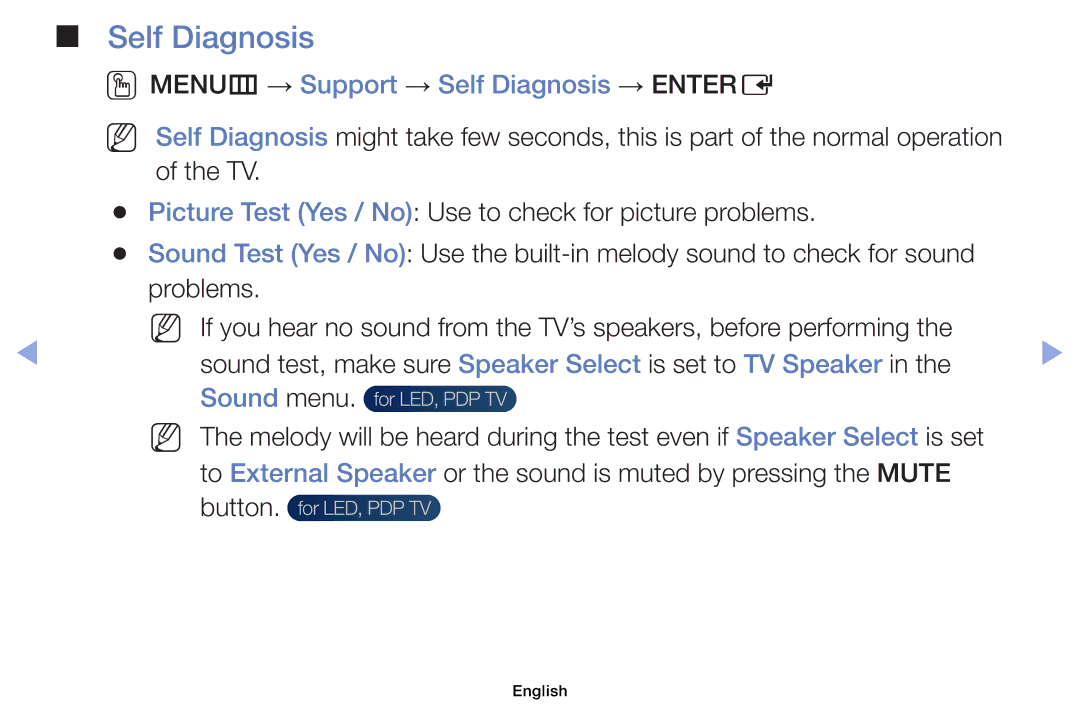 Samsung UE19ES4000WXXN, UE32EH5000WXXN, UE22ES5000WXZG manual OOMENUm → Support → Self Diagnosis → Entere, Sound menu 