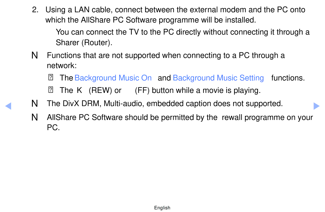 Samsung UE40EH5000WXZF, UE32EH5000WXXN, UE22ES5000WXZG manual DivX DRM, Multi-audio, embedded caption does not supported 