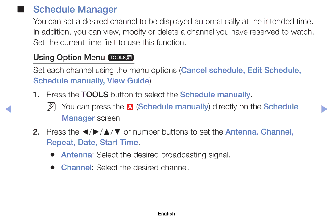 Samsung UE40EH5000WXTK, UE32EH5000WXXN, UE22ES5000WXZG, UE46EH5000WXXN, UE40EH5000WXXH manual Schedule Manager, Manager screen 