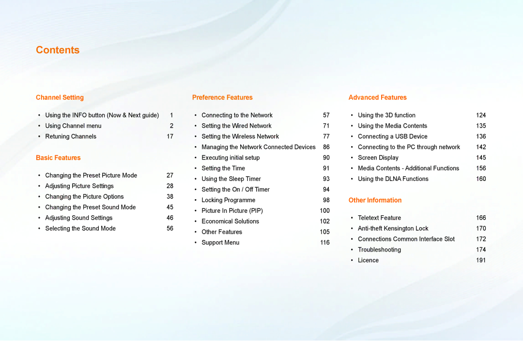 Samsung UE46EH5000WXXN, UE32EH5000WXXN, UE22ES5000WXZG, UE40EH5000WXXH, UE19ES4000WXXN, UE32EH4000WXZG, UE40EH5000WXXN Contents 