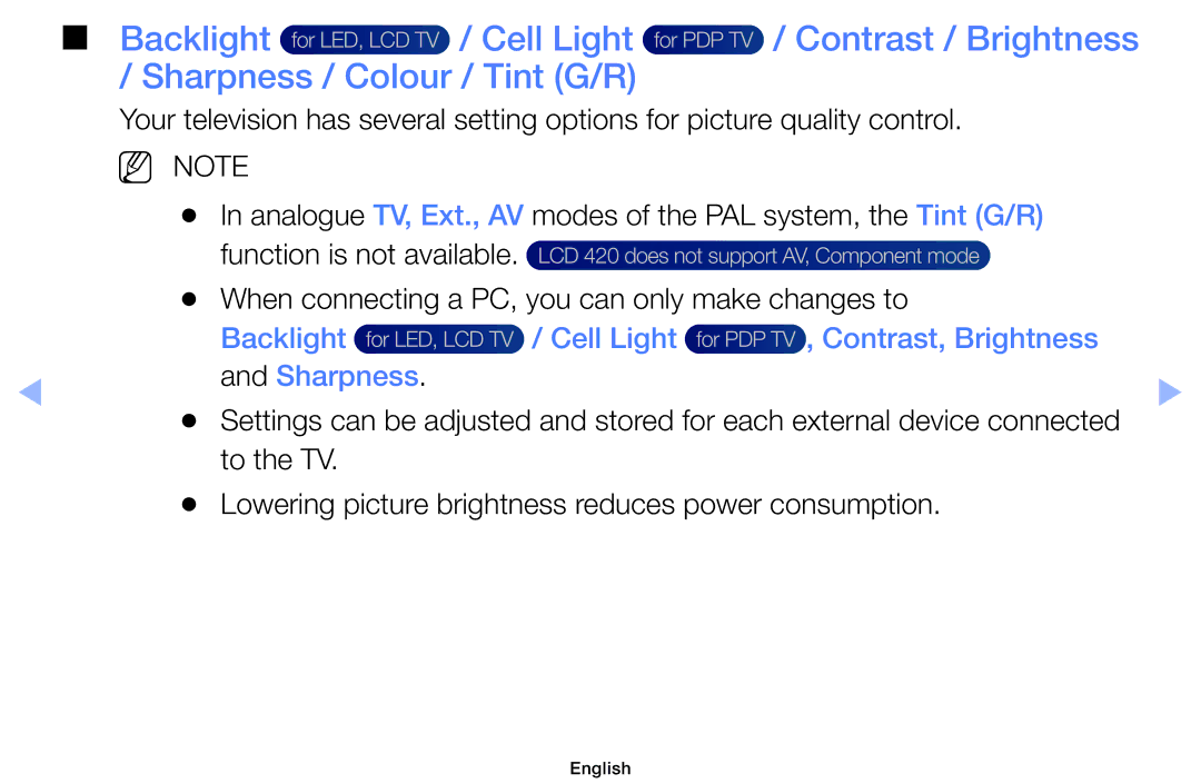 Samsung UE19ES4000WXZF manual When connecting a PC, you can only make changes to, Backlight Cell Light Contrast, Brightness 