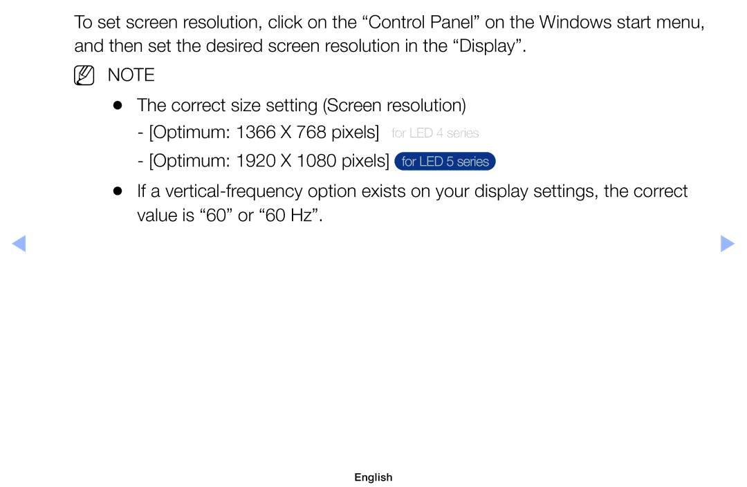 Samsung UE46EH5000WXZT, UE32EH5000WXXN, UE22ES5000WXZG manual Correct size setting Screen resolution, Optimum Pixels 