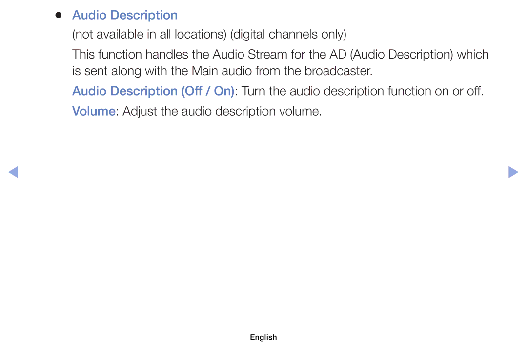 Samsung UE22ES5000WXXH, UE32EH5000WXXN, UE22ES5000WXZG, UE46EH5000WXXN, UE40EH5000WXXH, UE19ES4000WXXN manual Audio Description 