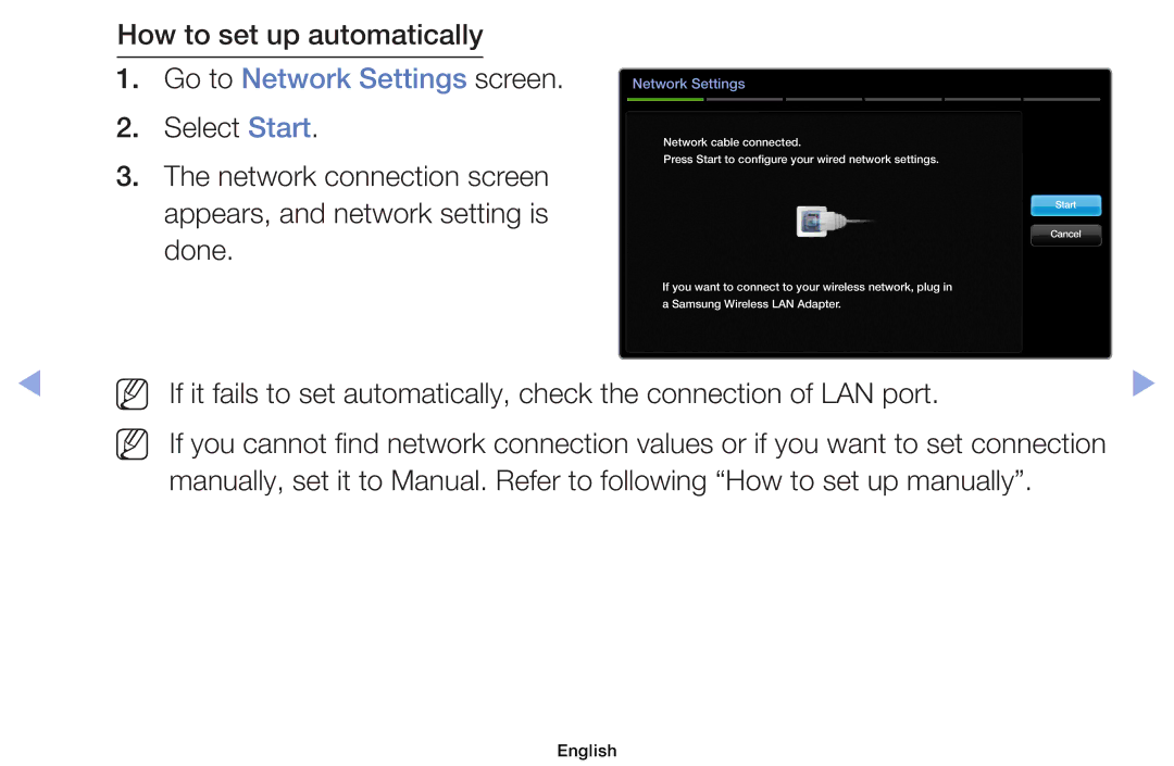 Samsung UE22ES5005WXXE, UE32EH5000WXXN, UE22ES5000WXZG manual How to set up automatically, Go to Network Settings screen 