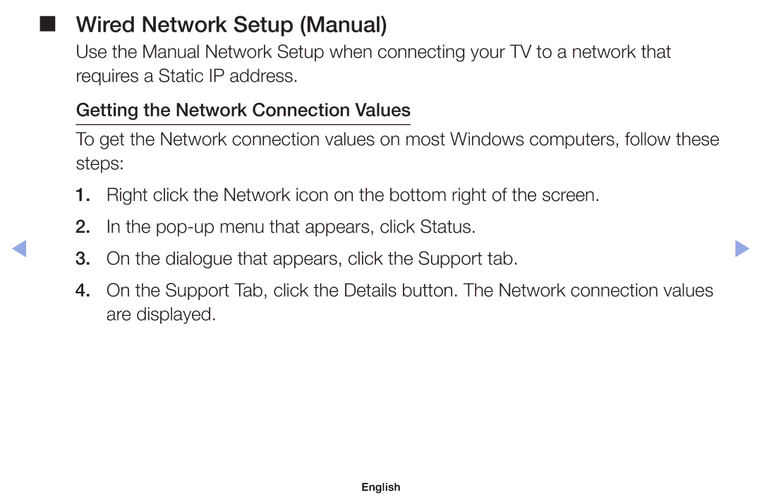 Samsung UE40EH5005KXXE, UE32EH5000WXXN, UE22ES5000WXZG, UE46EH5000WXXN, UE40EH5000WXXH manual Wired Network Setup Manual 