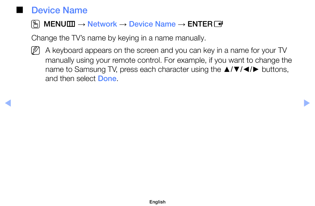 Samsung UE32EH5000WXMS, UE32EH5000WXXN, UE22ES5000WXZG, UE46EH5000WXXN manual OOMENUm → Network → Device Name → Entere 